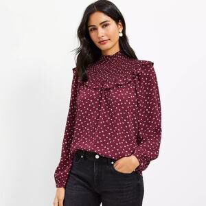 LOFT Monarch Ruffle Smocked Yoke Blouse XL